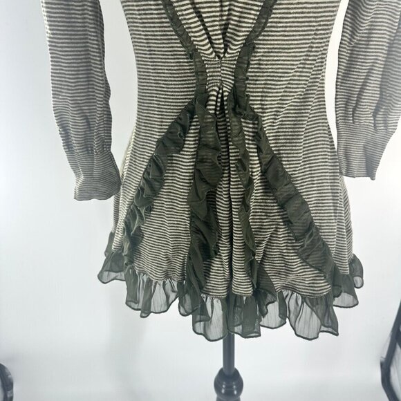 Guinevere Womens Ruffle Trim Striped Cardigan Sweater Jacket Size S - Picture 9 of 16